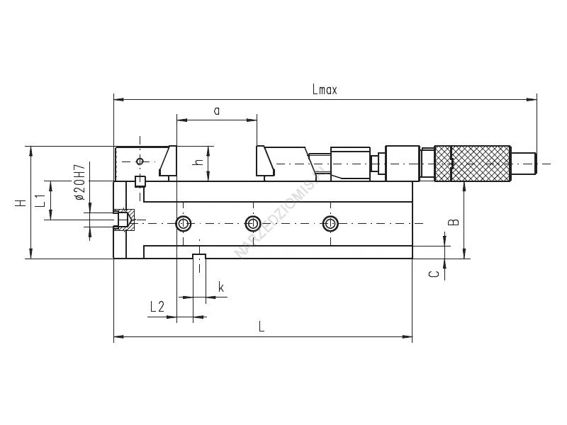 Rysunek techniczny: Imadło maszynowe precyzyjne NC ze wspomaganiem hydraulicznym 6821 150-425-205 KL.I - BISON-BIAL